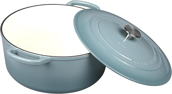 EDGING CASTING Enameled Dutch Ovens Cast Iron Dutch Oven Pot with Lid for Bread Baking, Cook, Dual Handle, 5.5 Quart, Seasalt