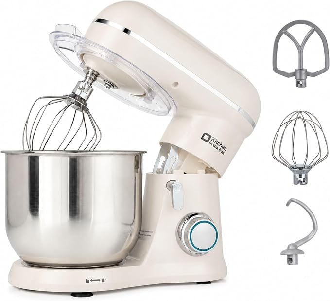Kitchen in the Box Stand Mixer, 3.5 QT Small Kitchen Electric Dough Mixer | 10-Speed, for 1–2 People, Beginner-Friendly, with Dishwasher-Safe Dough Hook, Beater & Egg Whisk, Cake, White