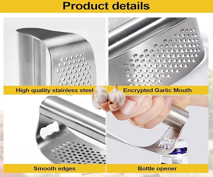 Garlic Press Set,Garlic Press Rocker Heavy Duty Stainless Steel Garlic Mincer, Garlic Chopper with Peeler And Cleaning Brush for Smash Garlic Kitchen Tools(2Set)