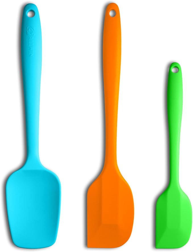 3-Piece Silicone Spatula Set, 600°F Heat Resistant, Multicolored | Stainless Steel Core, Silicone Rubber Spatulas for Nonstick Pans, Spatula, Spoonula and Mini Spatula for Cooking and Baking