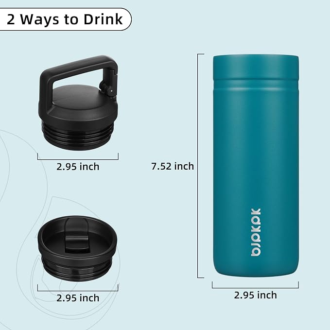 BJPKPK 20 oz Insulated Travel Water Bottle, Coffee Tumbler Stainless Steel | Double Wall Vacuum, Leakproof, Thermal, Keeps Hot/Cold, Dishwasher Safe, Spill Proof, Wide Mouth, 2 Lids, Lake Blue