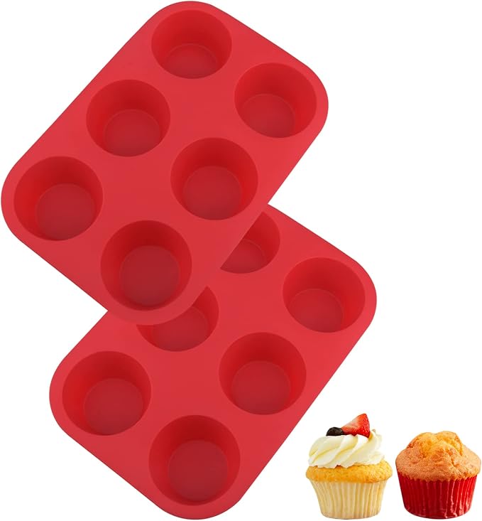 Silicone Muffin Pans,6 Cup Large Silicone Cupcake Pans 2Pack | 2.48inch Regular Size Nonstick Cupcake Egg Bites Molds for Baking,BPA Free Silicone Muffin Tray, Dishwasher Saf e ﻿