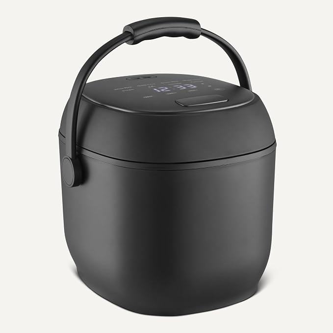Amazon Basics Rice Cooker Small 3-cup Uncooked 6-cup Cooked, Micon with Fuzzy Logic,Keep Warm, Black