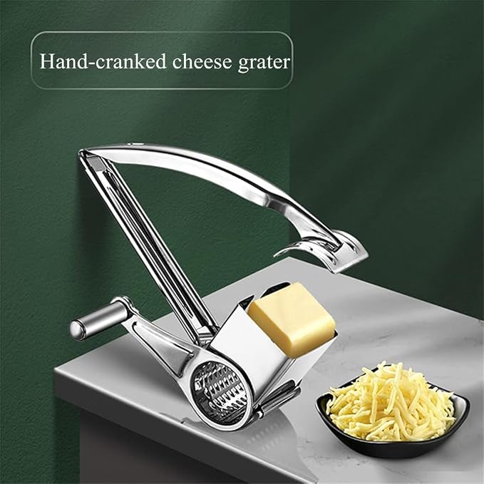 Manual Rotary Cheese Grater, 304 Stainless Steel Hand-Crank | Manual Cheese Grinder for Parmesan, Cheddar, Chocolate, Nuts & Vegetables