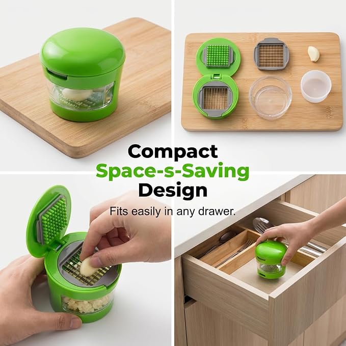 Mini Hand Garlic Mincer and Press with Collection Container (3) | Handheld Stainless Steel Blade Kitchen Gadget for Cooking Food Preparation
