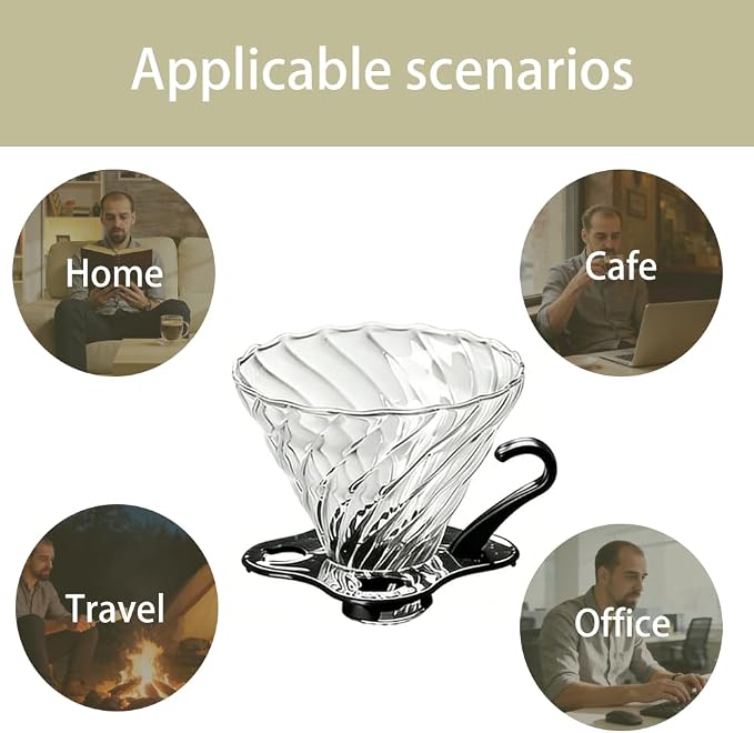 T-mark Glass Coffee Dripper/Filter Cup，Size02（1-4Cups） | Slow Brewing Glass Pour Over Coffee Maker,Home&Offices,Travel