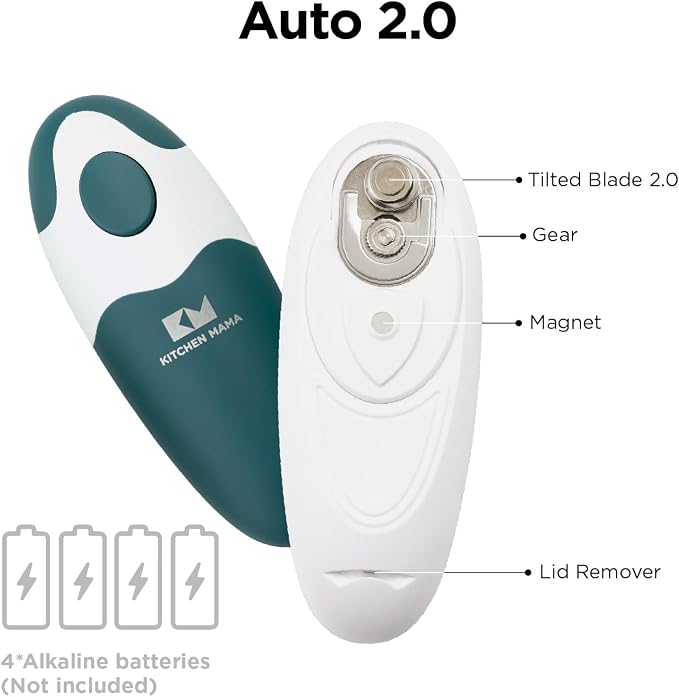Kitchen Mama Auto 2.0 Electric Can Opener, Emerald Mist | Refined Blade, Automatic Hands Free, Smooth Edge, Food-Safe, Battery Operated