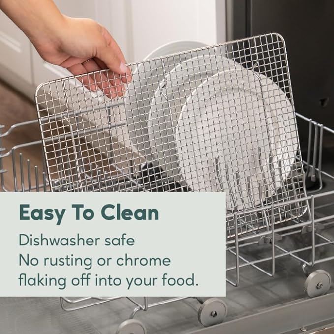 Cooling and Baking Rack Set - Cooling Racks -11.5'' x16.5'' | 100% Stainless Steel, Oven-Safe, Dishwasher-Safe, Heavy Duty Tight-Wire, Set of 2, Half Sheet Pan Cooling Racks, Easy Clean