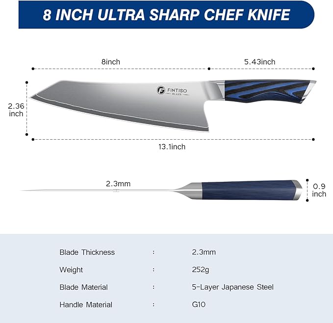 FINTISO Kitchen Knife in Japanese High Carbon Steel 2026 New Upgrade,Professional High-Class Chef Knife 8 inch,Non-Slip G10 Handle Ergonomic Single Knife Kitchen Set for Home Use