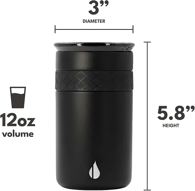 Elemental Artisan 12oz Triple-Wall Insulated Coffee Tumbler w/Ceramic Lid | Triple Wall Coffee Travel Mug, Reusable Stainless Steel Coffee Tumbler; Thermal Coffee Cups for Hot (6 Hrs) & Cold (18 Hrs)