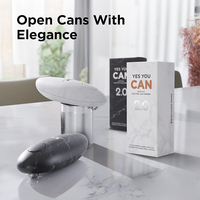 Kitchen Mama Auto 2.0 Electric Can Opener, Marble Black | Refined Blade, Automatic Hands Free, Smooth Edge, Food-Safe, Battery Operated