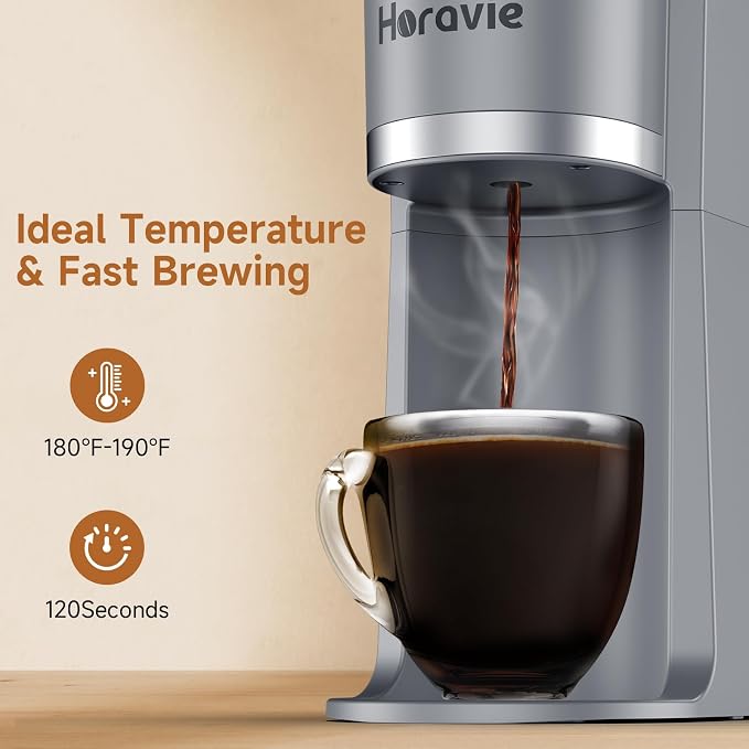 Small Single Serve Coffee Maker, One Cup Coffee Machine for K-Cup & Grounds | Portable Pod Coffee Maker, Fast Brew, 6 to 12 oz. Brew Sizes, One Button Design, Easy for Elder to Use, Space Saving, Black