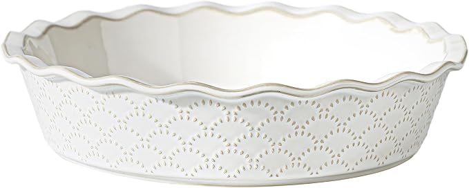 Deep Pie Dish for Baking, Ceramic Pie Pan for Apple Pie, Tart, Quiche Baking Dish, Farmhouse Decor Pie Plate, Deep Dish Pie Pan, Oven Safe, Off-White, Firework