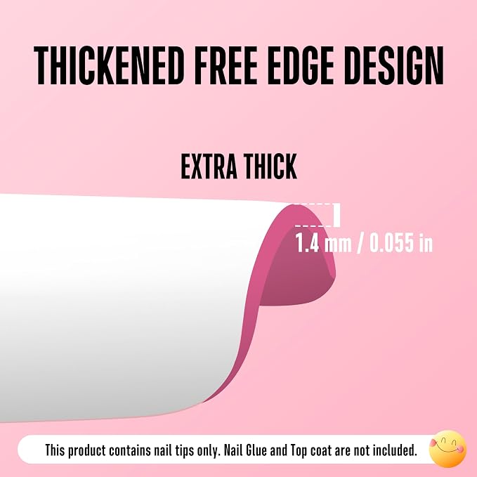 NOVO OVO White French Tip Square Nail Tips Press on ROSE PINK, Extra Thick Medium Soft Gel Fake Nail Acrylic Extension, Need Builder Gel Top Coat, No Glue Included, for Salon DIY x 15 Sizes 240 pcs