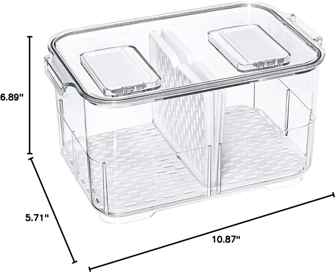 SANNO Fridge Food Storage Containers Produce Saver FreshWorks Produce Food Storage Container Bin Stackable Refrigerator Kitchen Organizer Keeper, with Removable Drain Tray to Keep Fresh