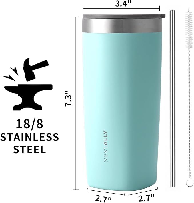NESTALLY Crafted 20oz Stainless Steel Insulated Tumbler with Lid,Mint Green | Stainless Steel Double Wall Vacuum, BPA Free,Travel Coffee Mug Keeping Drink Cold & Hot,Gifts for Women Men Her Him