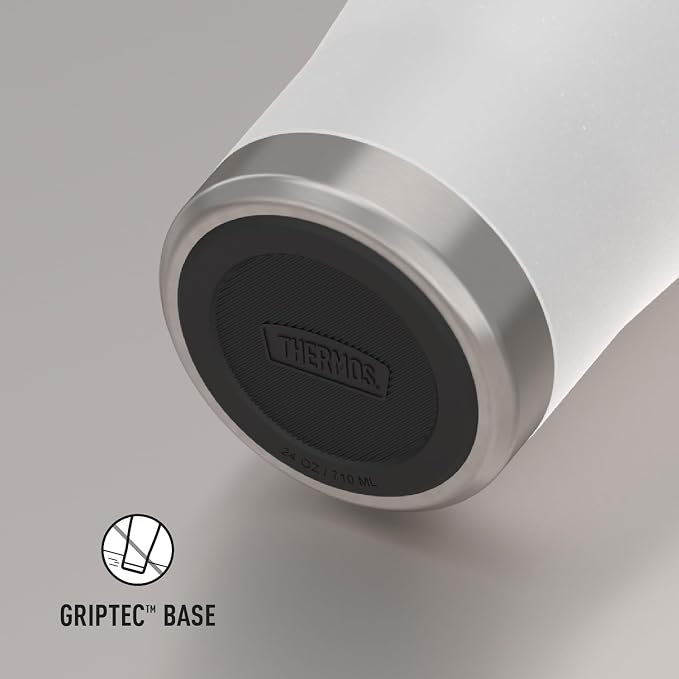 THERMOS Icon Series 24oz Stainless Steel Tumbler with Slide Lock Lid, Leakproof, Fits Cupholder, Dishwasher Safe, Griptec™ Non‑Slip Base, Keeps Drinks Hot 6 Hrs/Cold 22 Hrs, Snow