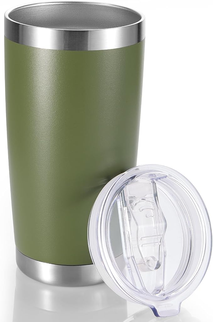 20 oz Tumblers Stainless Steel Tumbler with Lid, 1 Pack | Army Green, 20oz Insulated Coffee Mug, Double Wall Vacuum, Powder Coated Cup, for Hot and Cold Drinks