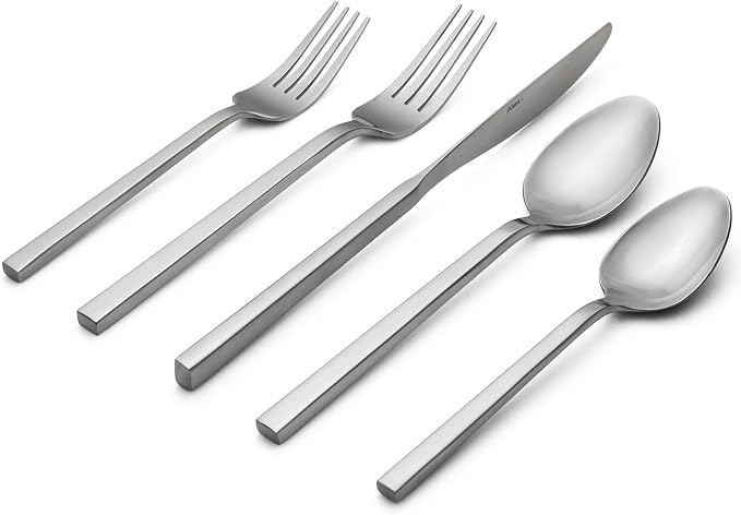 Alata Cube 20-Piece Forged Flatware Set Service for 4, Matte Satin Polished | 18/0, Stainless Steel, Dishwasher Safe, Square Handle, Silverware Set, Cutlery Set, Daily Use, Party, Present, Restaurant
