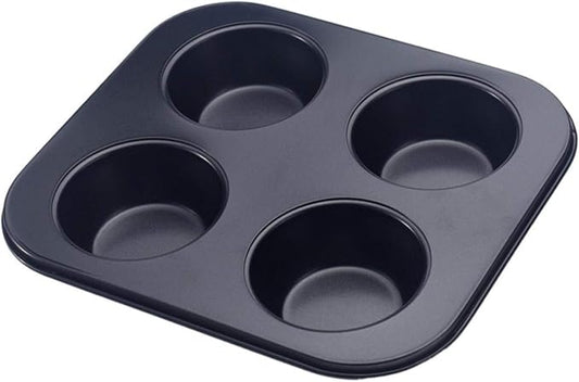 EKDJKK 4-Hole Muffin Pan, Bakeware Non-stick Cupcake Baking Pan Mini Pie Pans, Heavy Duty Carbon Steel Muffin Tray Standard Baking Mold Pan for Oven Baking