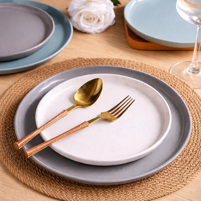 AmorArc Dinnerware Sets for 4, 12 Pieces Ceramic Plates and Bowls Set | Scratch Resistant Stoneware Dishes Set, Dishwasher & Microwave Safe, Multi-Color