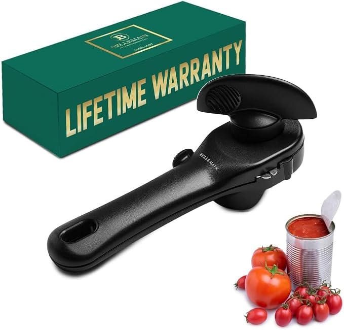 Bellemain Ergonomic Can Opener, Easy Safe-Cut for Seniors & Restaurants | Durable Heavy Duty Stainless Steel, Non-Slip Manual Easy to Turn Handle, Lightweight, Compact, and Travel Friendly