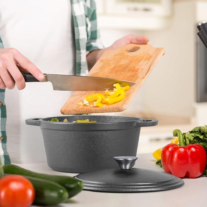 Commercial Chef 3.4-Qt. Dutch Oven with Lid, Cast Iron, CHCI340 | Pre-seasoned, Integrated Handles, Works on All Cooktops Including Induction, Outdoor Cookware for Campfires or Grills