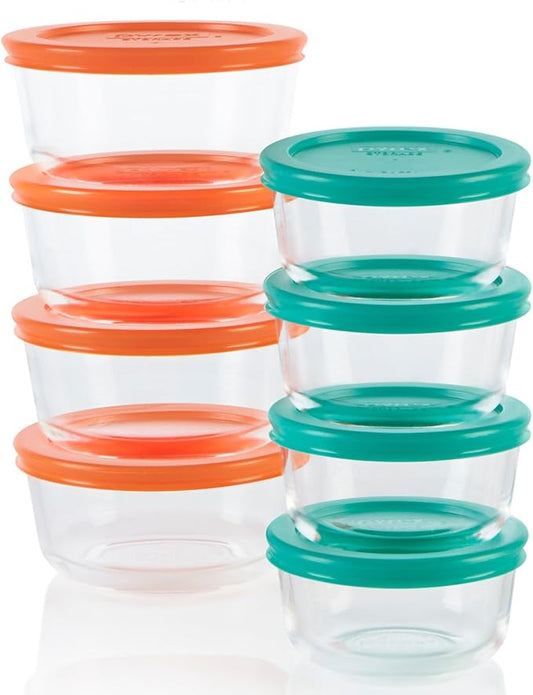 Pyrex Simply Store (8-Pack) Small Glass Food Storage Containers Set | Meal prep containers (1 & 2 cup) with BPA-free plastic lids, dishwasher & microwave safe