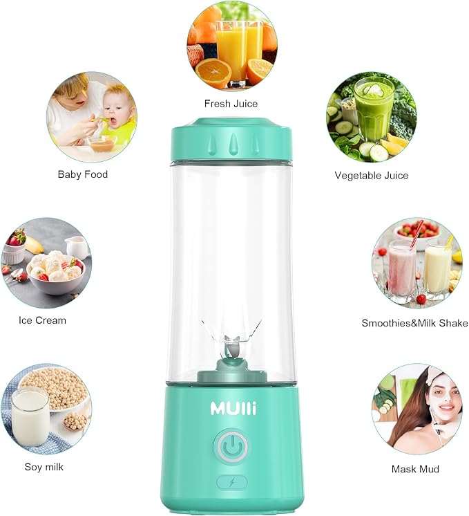 Mulli Portable Blender,USB Rechargeable Personal Mixer for Smoothie and Shakes, Mini Blender with Six Blades for Baby Food,Travel,Gym