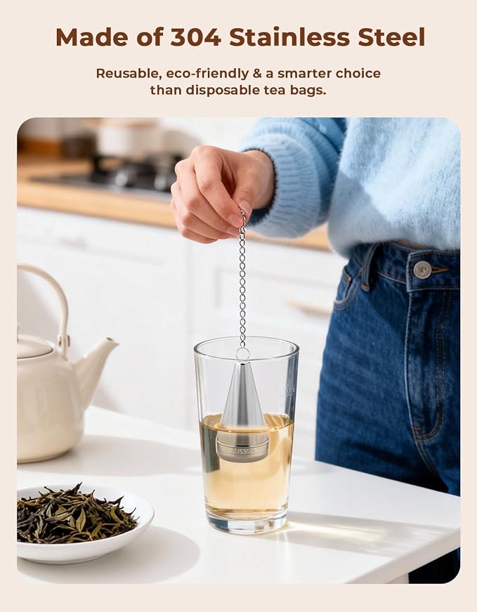 2 Pack 304 Stainless Steel Tea Infuser for Loose Leaf Tea | 1.8” x 3” Cone Tea Strainer Fine Mesh, Loose Leaf Tea Steeper with Drip Trays, Tea Ball for Cup Mug Teapot Bottle Kettle