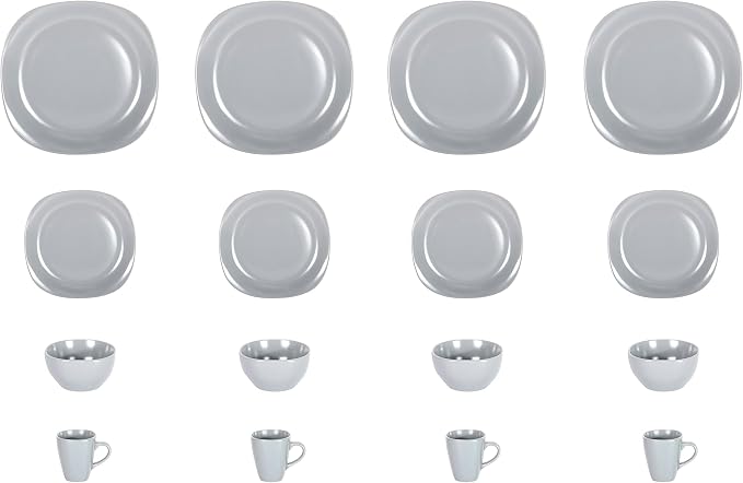 Stoneware Square 16pc Dinnerware Set, Matte Grey