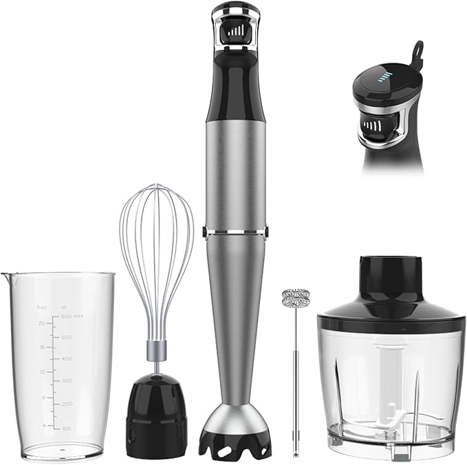 Turelar Immersion Blender Handheld Corded, 1100W 5 in 1 Hand Blender Set | Trigger Variable Speed, Emulsion Stick Mixer with Food Processor, Whisk, Frother, for Soup, Puree, Baby Food, Anti-scratch