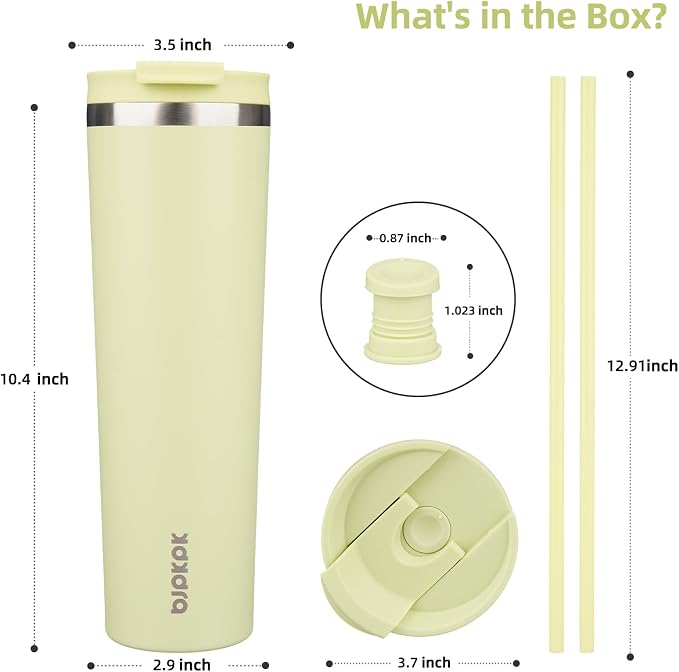 BJPKPK 34oz Coffee Tumbler with Straw, Insulated Stainless Steel Cup | Double Wall Vacuum, Leak Proof Lid, Keeps Hot/Cold/Iced, BPA Free, Dishwasher Safe, Travel & Outdoor, Macaron Green