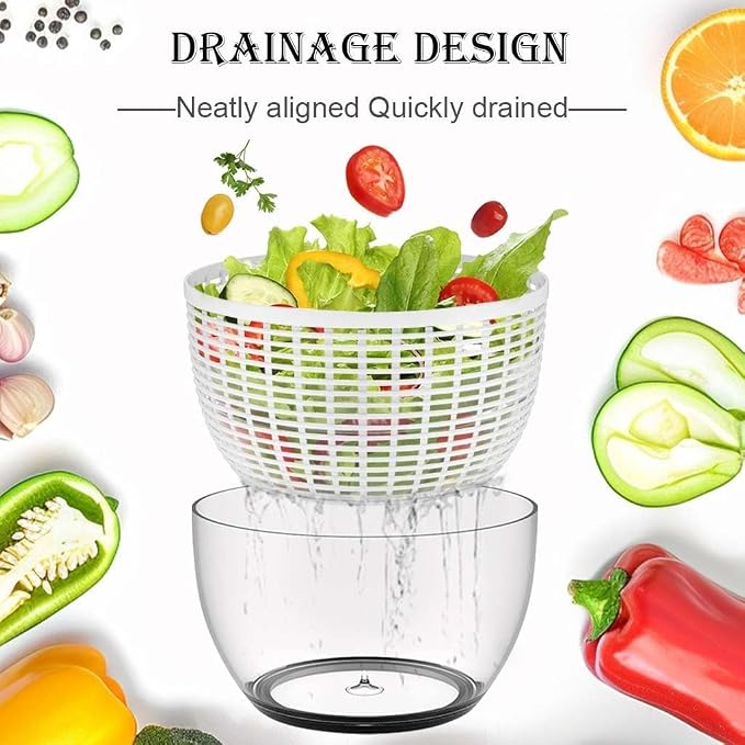 X&E Salad Spinner | Lettuce Spinner | Fruit Washer | Fruit Washing Bowl with Strainer | Vegetable Cleaner | Salad Cleaner | Lettuce Washer | 6 Quart Capacity