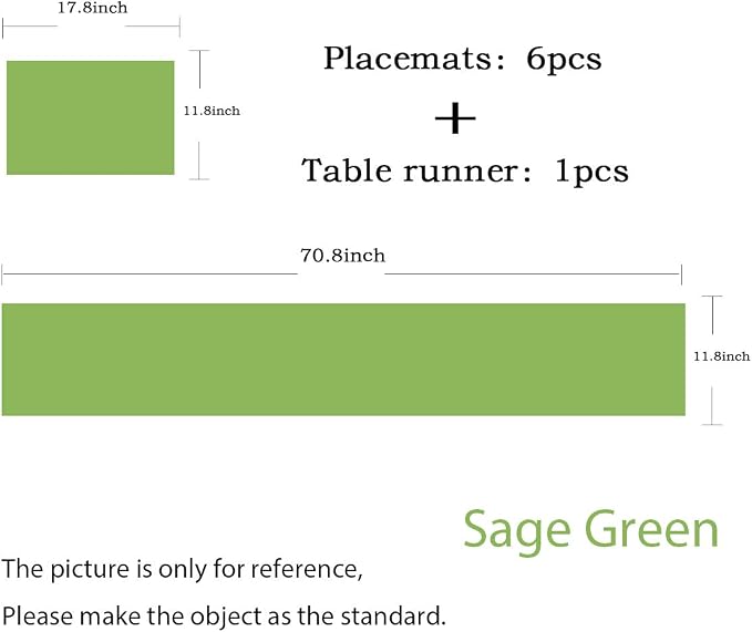 Placemat Matching with Table Runner,Cross-Weave Heat Resistant Placemat Washable Table Mats Sets(6pcs Placemats + 1 Table Runner, Sage Green)