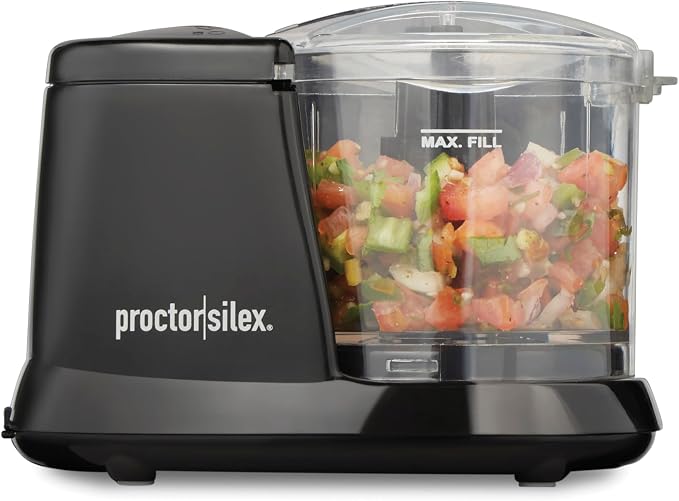 Proctor Silex Durable Electric Vegetable Chopper & Mini Food Processor | 1.5 Cup Bowl | Pulse Speed Control For Chopping, Puree & Emulsify | Stainless Steel Blades | Dishwasher Safe | Black | 72507J