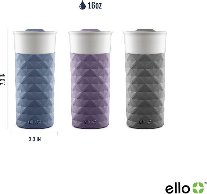 Ello Ogden Ceramic Travel Mug with Splash-Resistant Slider Lid and Protective Silicone Boot, Perfect for Coffee or Tea, BPA Free, Dishwasher Safe, Gray, 16 oz, 758-0438-040 | Splash-resistant ceramic travel mug with slider lid and protective silicone s...