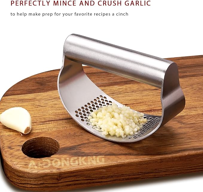 Stainless Steel Garlic Press Rocker, with Bottle Opener | Garlic Crusher Squeezer, with Bottle Opener, Fast Crusher, Easy Clean, Kitchen Tool