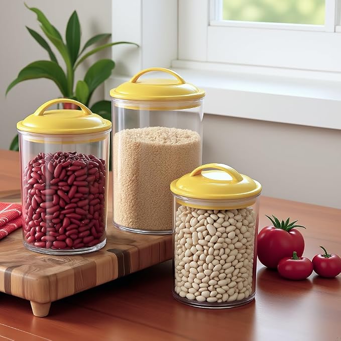 Reston Lloyd Food Storage Containers, BPA Free Airtight Canisters for Cereal, Pasta, Sugar, Coffee, Flour, Cookies, Loose Tea, for Kitchen Organization Set of 3 Lemon (Pack of 4)
