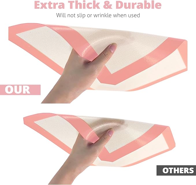 Silicone Baking Mat Set of 3, Silicone Baking Mats Cookie Sheet, Non-Stick Mats for Baking, Easy Clean & Reusable Oven Baking Sheet for Making Macaroons, Cookies (Pink)