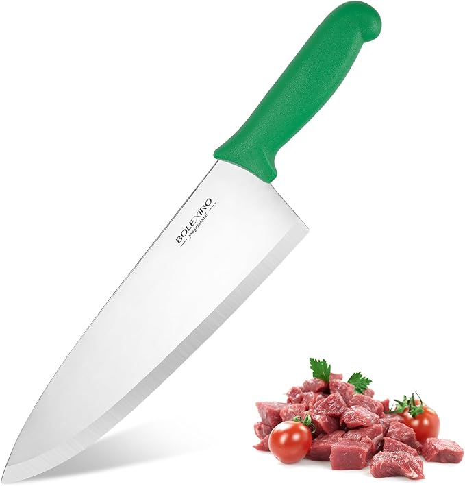 10" Professional Chef Knife, High Carbon Steel, Ergonomic (Green) | 10" High Carbon Stainless Steel,Versatile wide-blade chef knife,Non-Slip Ergonomic Handle,Durable, Stain-Resistant & Sharp.