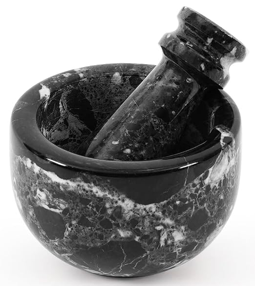 Marble Mortar and Pestle Set Black 3" Inches Handmade Garlic Crusher & Grinder Bowl, Mini Mortar and Pestle for Kitchen - Herb Grinder Spice Grinder