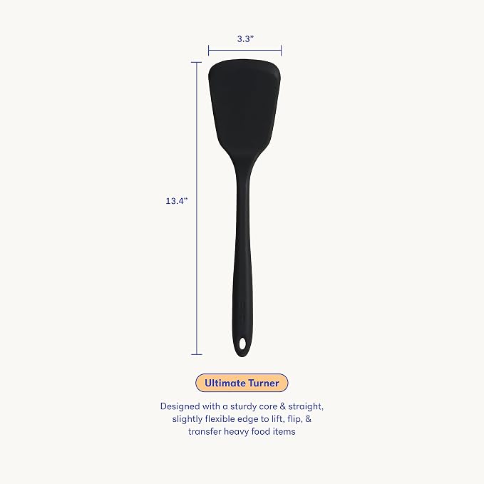GIR: Get It Right Silicone Kitchen Spatula Turner - Non toxic cooking utensils for Nonstick Cookware, Cooking and Baking, Ultimate Turner - 13IN - Black