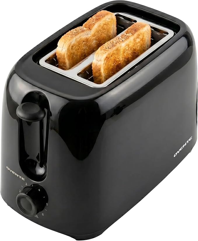 OVENTE Electric 2 Slice Toaster Machine with 6-Shade Browning Selector Setting,Compact Design &Removable Crumb Tray,700W Power Perfect for Toasting Bread,Thin Bagels &Waffles,Black TP2210B,(Pack of 6)