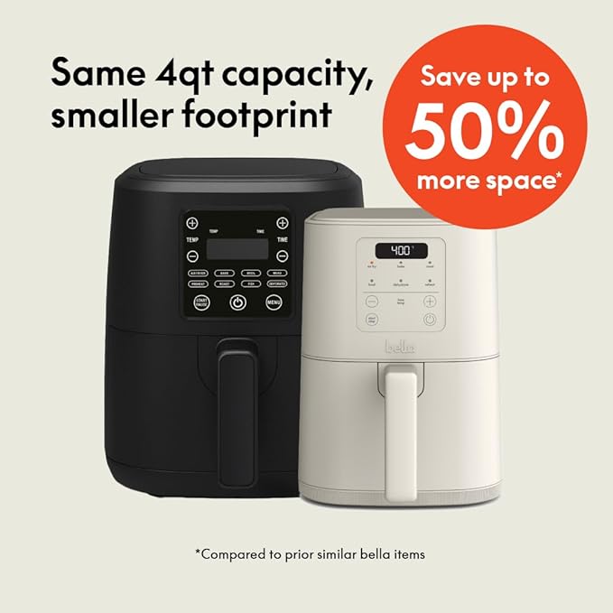 bella Fits-anywhere™ Slim Air Fryer, 4qt Ceramic Airfryer, Oatmilk