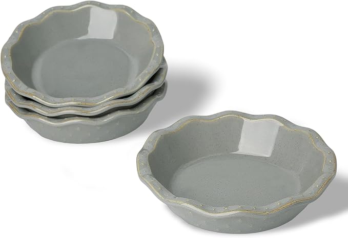 Ceramic Mini Pie Pans Set of 4, 5.8 Inch Pie Plates (Vintage Grey) | Even Heat Distribution, Perfect Individual Servings, Easy Release, Durable Design, Oven Safe, Dishwasher Safe