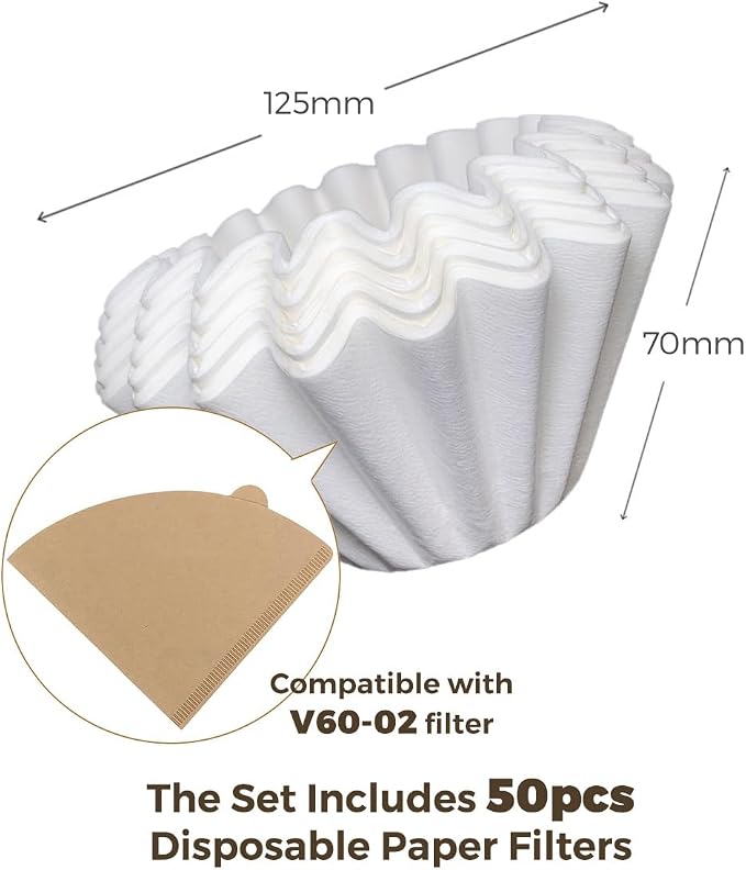AGOGO Stainless Steel V60 Coffee Dripper & 50 Paper Filters, Sliver | Unbreakable carafe for kitchen RV camp and office, includes barista towel, lead-free food grade 304 stainless steel