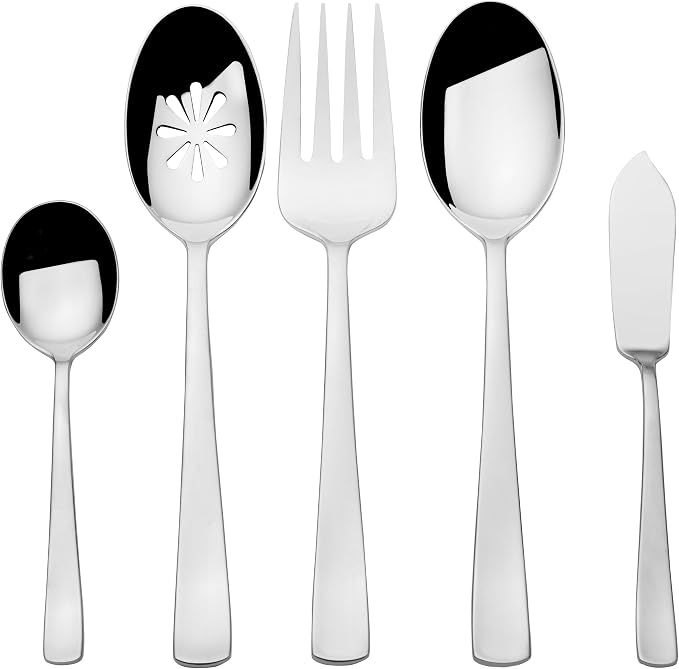 Mikasa Barrett 45-Piece Flatware Set, 18/10 Stainless Steel Silverware Set, Service for 8, Minimalist Square-Tip Handles, Dishwasher Safe