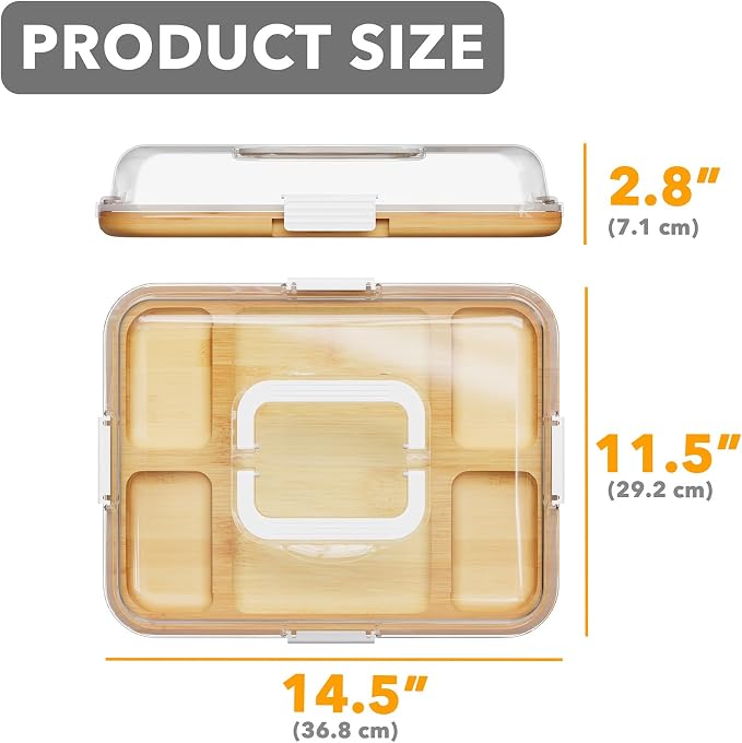 SpaceAid Charcuterie Board with Clear Lid, Portable Travel Cheese Cutting Boards for Picnic Accessories, Bamboo Serving Tray with Lids, House Warming Gifts, White Handles, 5 Compartments