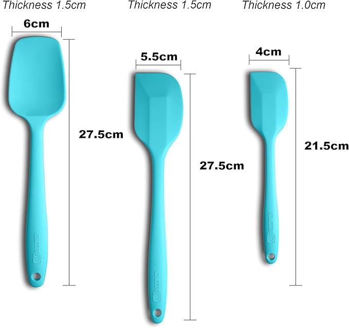 3-Piece Silicone Spatula Set, 600°F Heat Resistant, Macaron Blue | Stainless Steel Core, Silicone Rubber Spatulas for Nonstick Pans, Spatula, Spoonula and Mini Spatula for Cooking and Baking
